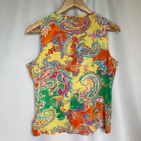 Lauren Ralph Lauren Orange Paisley sleeveless top keyhole front size M EUC - Picture 5 of 8